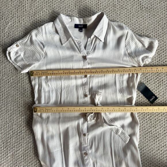 Naïf Dress Size L Lightweight Natural Beige Long Tunic Sleeve Belted Button Up - Picture 8 of 9